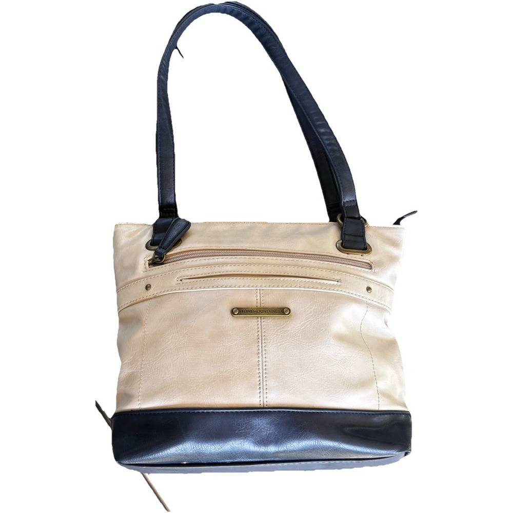 Vintage Stone Mountain Hampton Leather Hobo Shoulder Bag Navy Ivory Tote